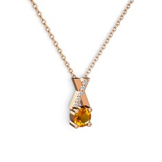 Sitrin ve beyaz zirkon 8 ayar rose altın kolye (40 cm rose altın rolo zincir)