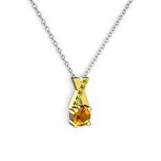 Taşlı Daire X kolye - Sitrin ve peridot 8 ayar altın kolye (40 cm gümüş rolo zincir) #9oa8lq