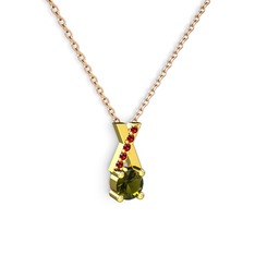 Peridot ve garnet 14 ayar altın kolye (40 cm rose altın rolo zincir)