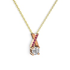 Beyaz zirkon ve rodolit garnet 18 ayar rose altın kolye (40 cm altın rolo zincir)