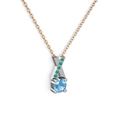 Taşlı Daire X kolye - Akuamarin ve kök zümrüt 18 ayar beyaz altın kolye (40 cm rose altın rolo zincir) #a11qcy