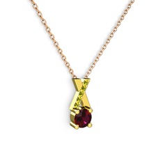 Taşlı Daire X kolye - Rodolit garnet ve peridot 18 ayar altın kolye (40 cm rose altın rolo zincir) #a3pbsn