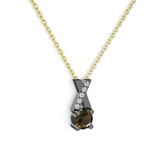 Taşlı Daire X kolye - Dumanlı kuvars ve swarovski 925 ayar siyah rodyum kaplama gümüş kolye (40 cm gümüş rolo zincir) #a5ovs3