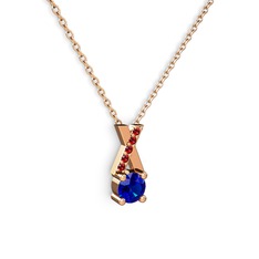 Taşlı Daire X kolye - Lab safir ve garnet 18 ayar rose altın kolye (40 cm rose altın rolo zincir) #a92dkn