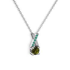 Peridot ve kök zümrüt 8 ayar beyaz altın kolye (40 cm beyaz altın rolo zincir)
