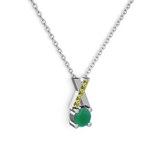 Taşlı Daire X kolye - Kök zümrüt ve peridot 8 ayar beyaz altın kolye (40 cm gümüş rolo zincir) #ad0rad