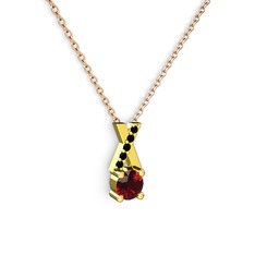 Taşlı Daire X kolye - Garnet ve siyah zirkon 8 ayar altın kolye (40 cm rose altın rolo zincir) #asb0zs