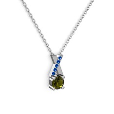 Peridot ve lab safir 8 ayar beyaz altın kolye (40 cm beyaz altın rolo zincir)