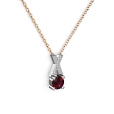 Taşlı Daire X kolye - Rodolit garnet ve pırlanta 14 ayar beyaz altın kolye (0.075 karat, 40 cm rose altın rolo zincir) #b4tiac