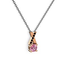 Pembe kuvars ve siyah zirkon 18 ayar rose altın kolye (40 cm gümüş rolo zincir)