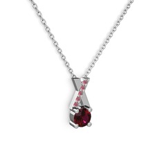 Rodolit garnet ve kök yakut 14 ayar beyaz altın kolye (40 cm beyaz altın rolo zincir)