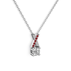 Taşlı Daire X kolye - Swarovski ve garnet 18 ayar beyaz altın kolye (40 cm beyaz altın rolo zincir) #bk4p2