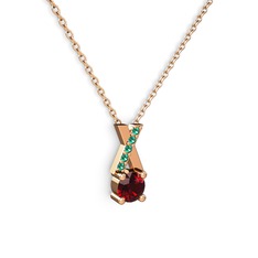Garnet ve yeşil kuvars 14 ayar rose altın kolye (40 cm rose altın rolo zincir)