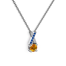 Sitrin ve lab safir 18 ayar beyaz altın kolye (40 cm gümüş rolo zincir)