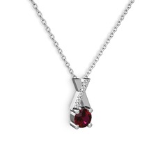 Taşlı Daire X kolye - Rodolit garnet ve pırlanta 8 ayar beyaz altın kolye (0.075 karat, 40 cm beyaz altın rolo zincir) #ce7m1a