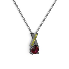 Rodolit garnet ve peridot 925 ayar siyah rodyum kaplama gümüş kolye (40 cm gümüş rolo zincir)