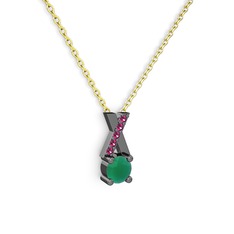 Kök zümrüt ve rodolit garnet 925 ayar siyah rodyum kaplama gümüş kolye (40 cm altın rolo zincir)