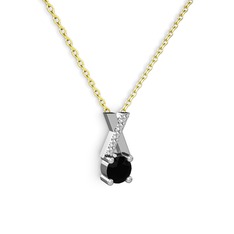 Taşlı Daire X kolye - Siyah zirkon ve swarovski 8 ayar beyaz altın kolye (40 cm altın rolo zincir) #d4h00k