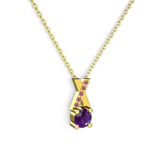Taşlı Daire X kolye - Ametist ve kök yakut 925 ayar altın kaplama gümüş kolye (40 cm altın rolo zincir) #df1eii