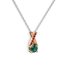 Taşlı Daire X kolye - Yeşil kuvars ve garnet 14 ayar rose altın kolye (40 cm gümüş rolo zincir) #dmq3jx