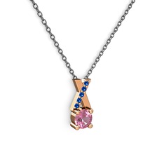 Pembe kuvars ve lab safir 8 ayar rose altın kolye (40 cm gümüş rolo zincir)