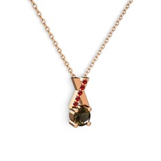 Taşlı Daire X kolye - Dumanlı kuvars ve garnet 18 ayar rose altın kolye (40 cm rose altın rolo zincir) #e22u57