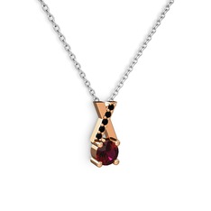 Rodolit garnet ve siyah zirkon 925 ayar rose altın kaplama gümüş kolye (40 cm beyaz altın rolo zincir)