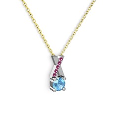 Akuamarin ve rodolit garnet 925 ayar gümüş kolye (40 cm altın rolo zincir)
