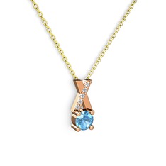 Taşlı Daire X kolye - Akuamarin ve swarovski 14 ayar rose altın kolye (40 cm altın rolo zincir) #ea6cra