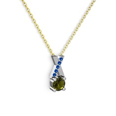 Taşlı Daire X kolye - Peridot ve lab safir 14 ayar beyaz altın kolye (40 cm altın rolo zincir) #eauumb