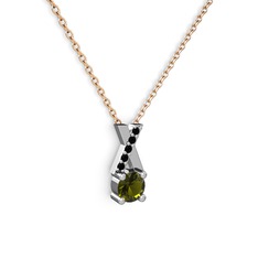 Taşlı Daire X kolye - Peridot ve siyah zirkon 925 ayar gümüş kolye (40 cm rose altın rolo zincir) #ehc2ag