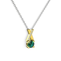 Yeşil kuvars ve swarovski 8 ayar altın kolye (40 cm beyaz altın rolo zincir)