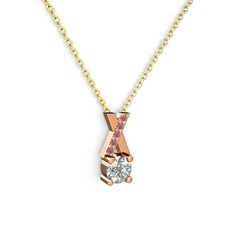 Swarovski ve kök yakut 925 ayar rose altın kaplama gümüş kolye (40 cm altın rolo zincir)