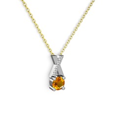 Sitrin ve swarovski 18 ayar beyaz altın kolye (40 cm altın rolo zincir)