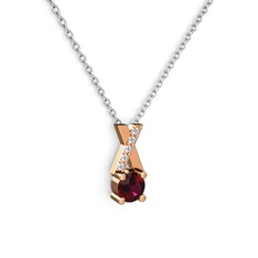 Taşlı Daire X kolye - Rodolit garnet ve pırlanta 14 ayar rose altın kolye (0.075 karat, 40 cm beyaz altın rolo zincir) #epovh1