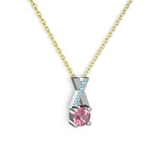 Taşlı Daire X kolye - Pembe kuvars ve akuamarin 18 ayar beyaz altın kolye (40 cm altın rolo zincir) #ewfm98
