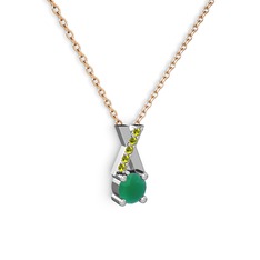 Taşlı Daire X kolye - Kök zümrüt ve peridot 8 ayar beyaz altın kolye (40 cm rose altın rolo zincir) #eyz5u7