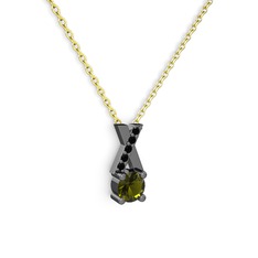 Taşlı Daire X kolye - Peridot ve siyah zirkon 925 ayar siyah rodyum kaplama gümüş kolye (40 cm gümüş rolo zincir) #f8w0qe