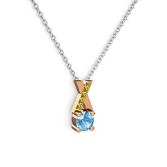 Taşlı Daire X kolye - Akuamarin ve peridot 18 ayar rose altın kolye (40 cm beyaz altın rolo zincir) #f9r9t7