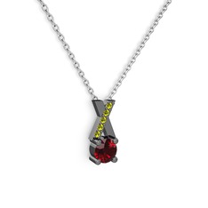 Taşlı Daire X kolye - Garnet ve peridot 925 ayar siyah rodyum kaplama gümüş kolye (40 cm beyaz altın rolo zincir) #g3zgwf