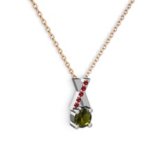 Peridot ve garnet 18 ayar beyaz altın kolye (40 cm rose altın rolo zincir)