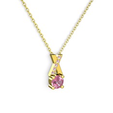 Taşlı Daire X kolye - Pembe kuvars 18 ayar altın kolye (40 cm altın rolo zincir) #gk4jfn