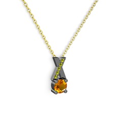 Taşlı Daire X kolye - Sitrin ve peridot 925 ayar siyah rodyum kaplama gümüş kolye (40 cm altın rolo zincir) #gl8uqg