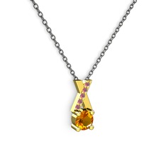 Taşlı Daire X kolye - Sitrin ve kök yakut 14 ayar altın kolye (40 cm gümüş rolo zincir) #gzq9rj