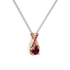 Garnet ve rodolit garnet 18 ayar rose altın kolye (40 cm beyaz altın rolo zincir)