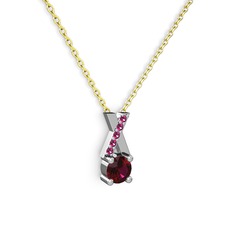 Taşlı Daire X kolye - Rodolit garnet 18 ayar beyaz altın kolye (40 cm gümüş rolo zincir) #hm4jjn