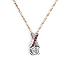 Taşlı Daire X kolye - Swarovski ve garnet 14 ayar beyaz altın kolye (40 cm rose altın rolo zincir) #hrtpsw