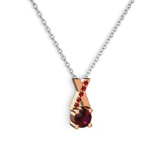 Taşlı Daire X kolye - Rodolit garnet ve garnet 18 ayar rose altın kolye (40 cm beyaz altın rolo zincir) #htqfo6