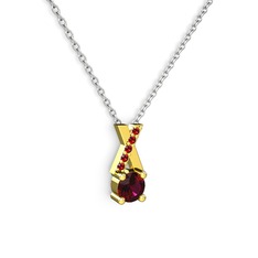 Taşlı Daire X kolye - Rodolit garnet ve garnet 18 ayar altın kolye (40 cm beyaz altın rolo zincir) #huvsvo