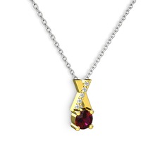 Taşlı Daire X kolye - Rodolit garnet ve pırlanta 18 ayar altın kolye (0.075 karat, 40 cm beyaz altın rolo zincir) #hze9ph